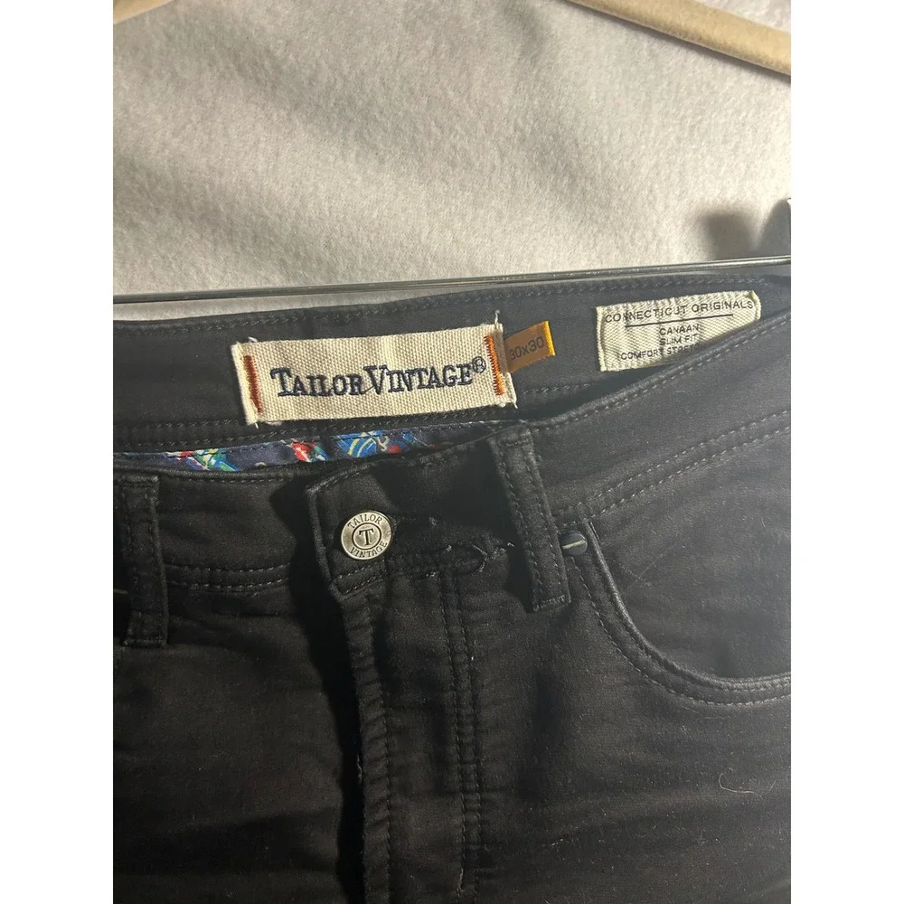 Tailor Vintage Canaan Slim Fit Mens Pants Black Comfort Stretch 30x30 Nautical